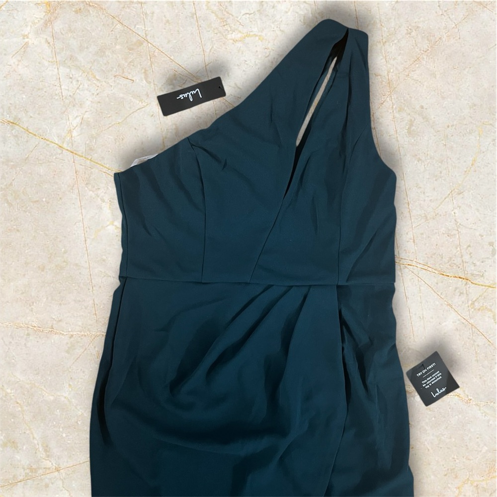 Lulu's Dark Teal One-Shoulder Midi Dress - Picture 7 of 8